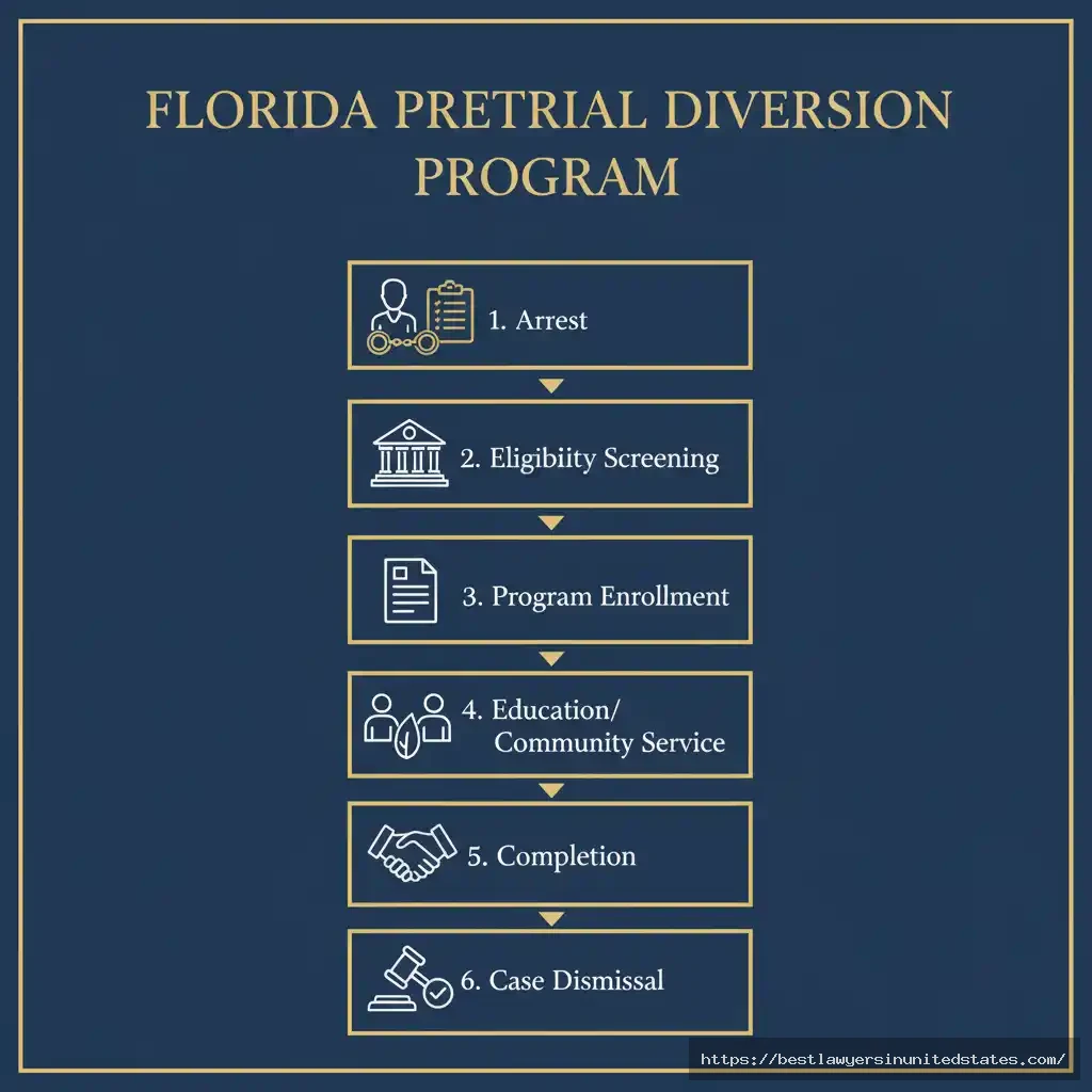 Infographic showing steps of Florida’s pretrial intervention process for prostitution charges.