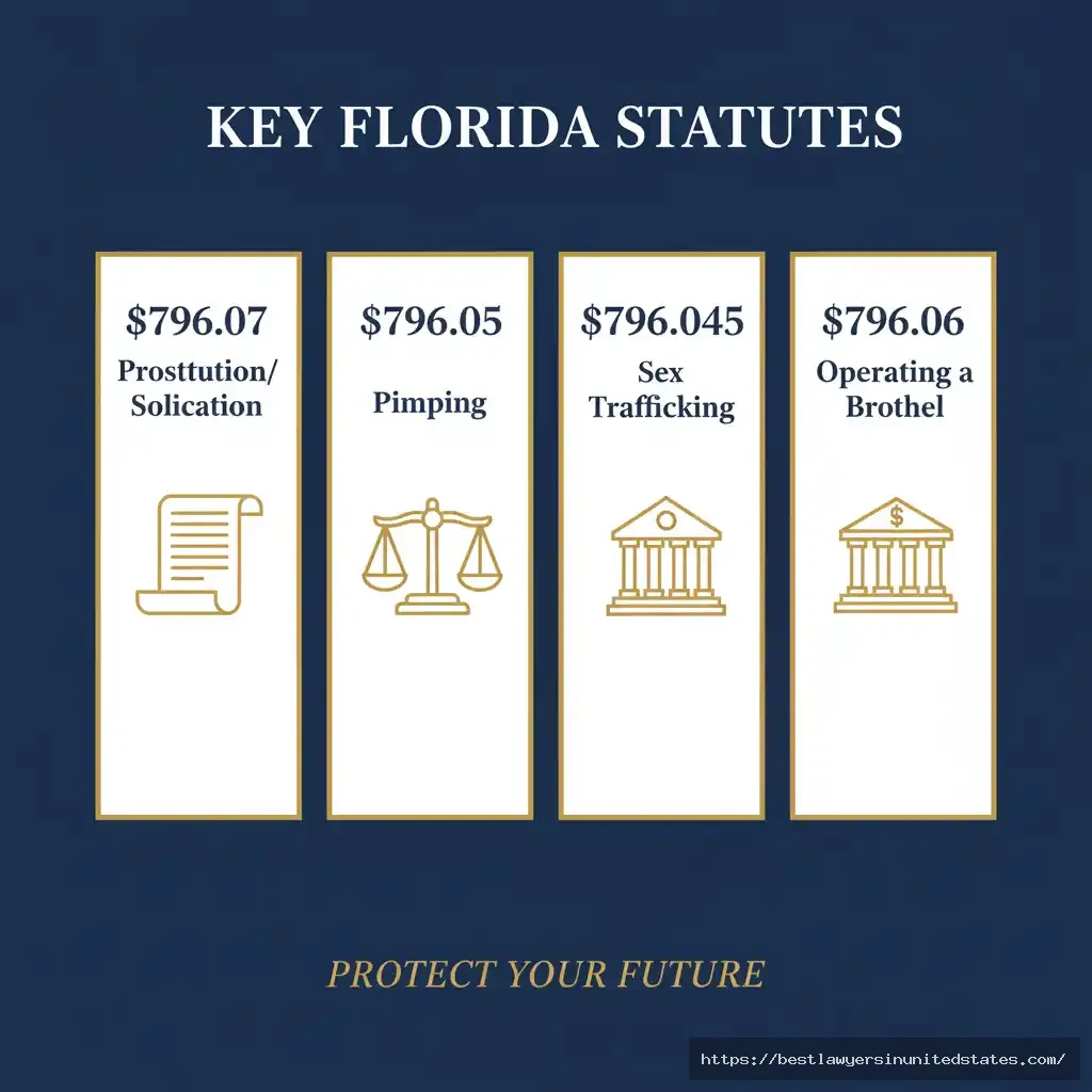 Infographic summarizing Florida statutes governing prostitution, pimping, and trafficking.