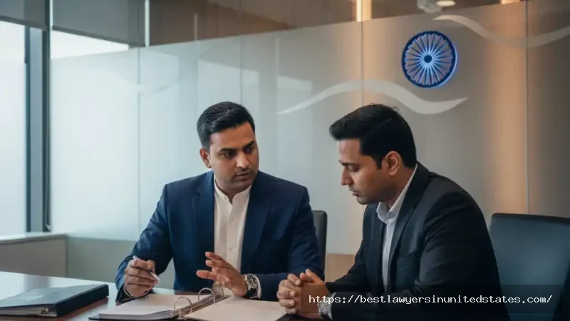 Lawyer explaining Section 323 IPC case to client inside Indian courtroom.