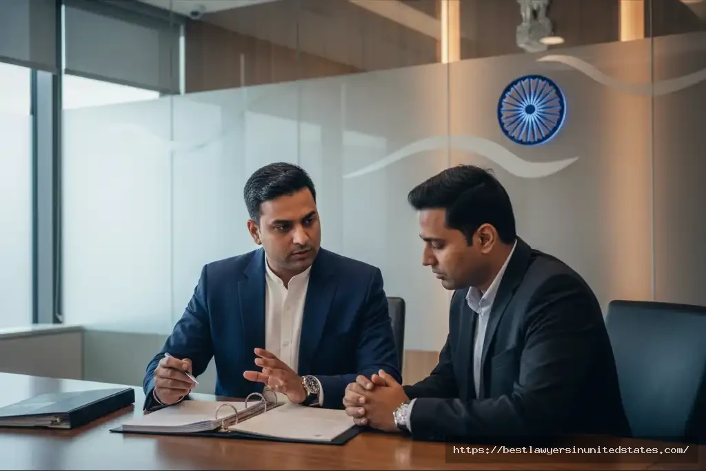 Lawyer explaining Section 323 IPC case to client inside Indian courtroom.