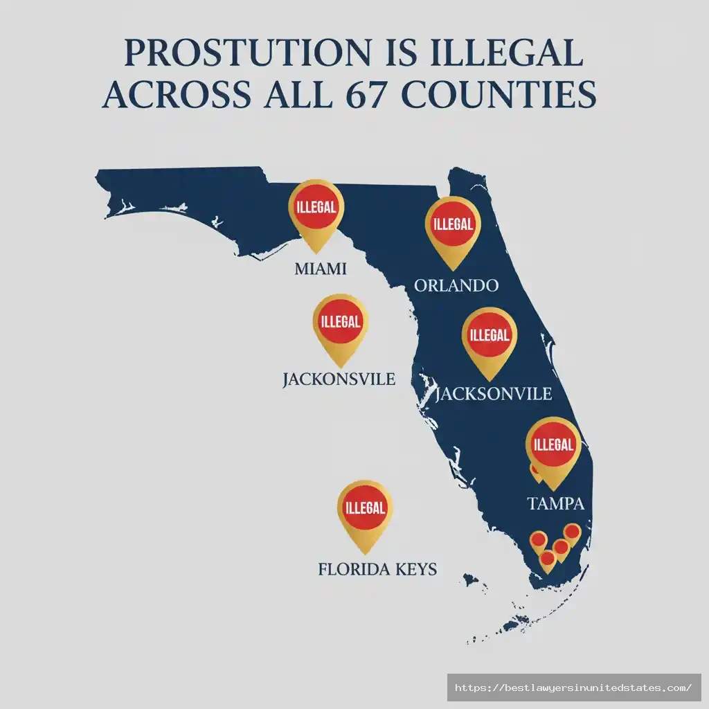 Map of Florida showing prostitution is illegal in every county, including major cities
