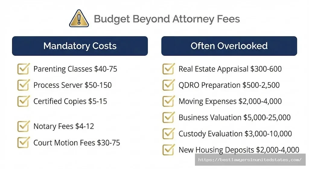 Maryland divorce hidden costs checklist showing mandatory expenses