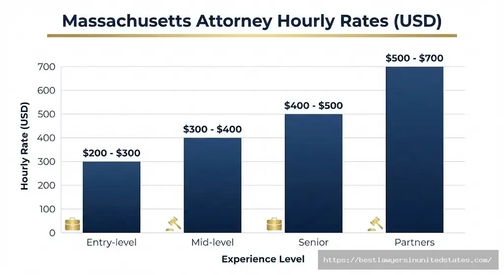 Massachusetts divorce attorney hourly rates chart from $200 to $700 per hour based on experience level