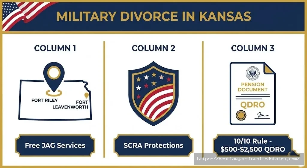 Military divorce considerations in Kansas including JAG services, SCRA protections, and pension division costs