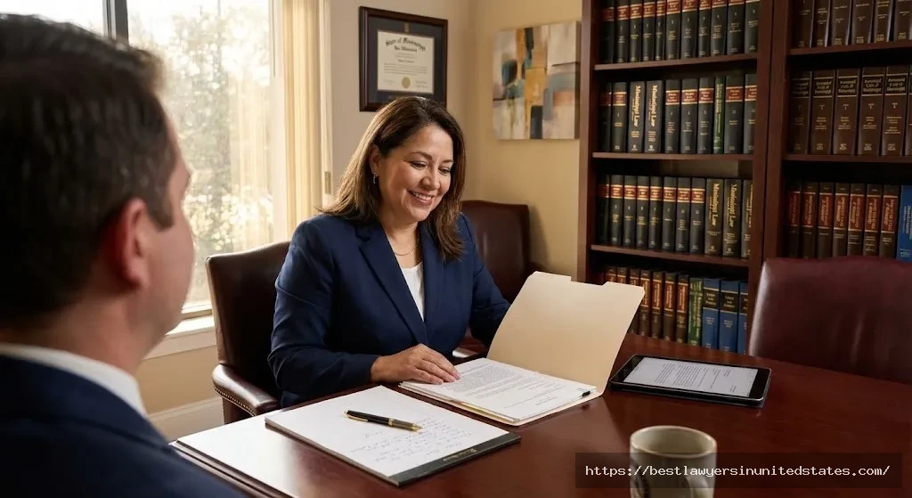 Mississippi divorce attorney consulting with client in professional law office discussing legal fees and case options