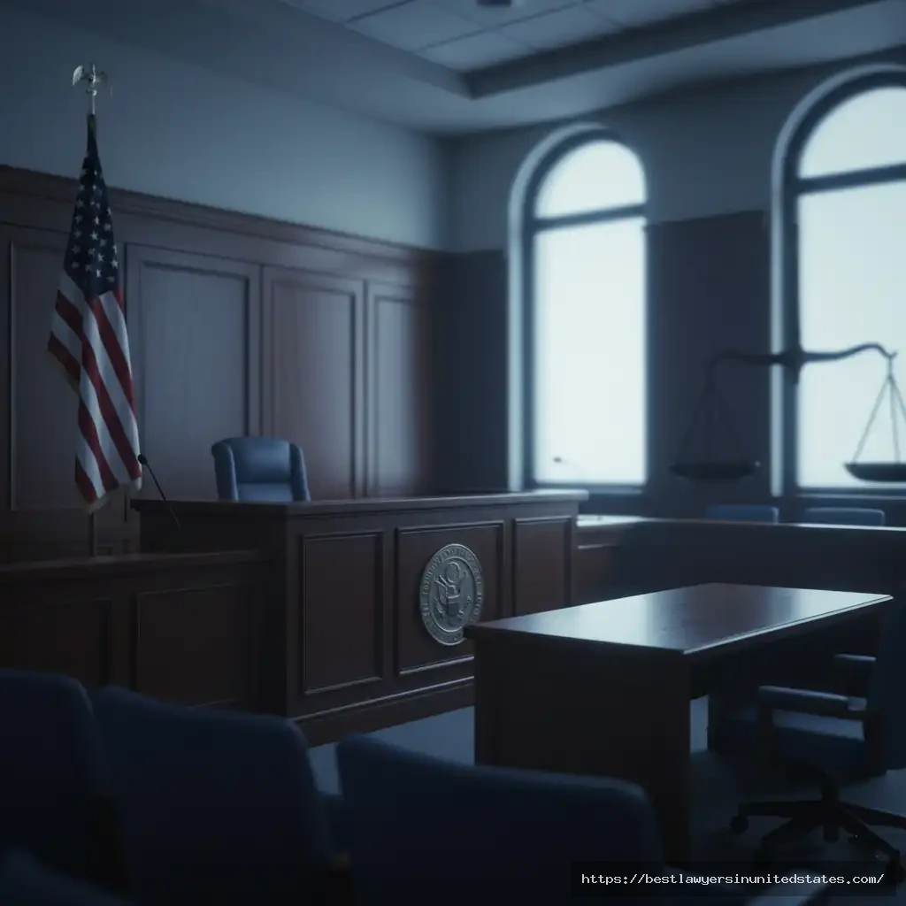 Modern U.S. courtroom representing American prostitution laws and justice system