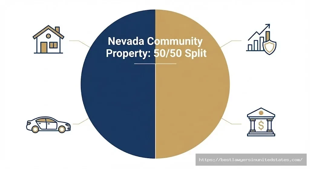 Nevada community property 5050 split diagram showing equal division of marital assets in divorce