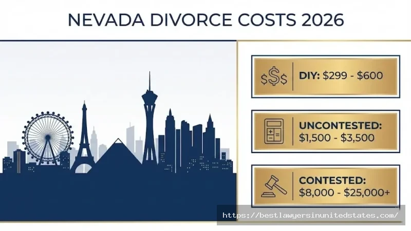 Nevada divorce cost ranges 2026 showing DIY, uncontested, and contested divorce pricing tiers