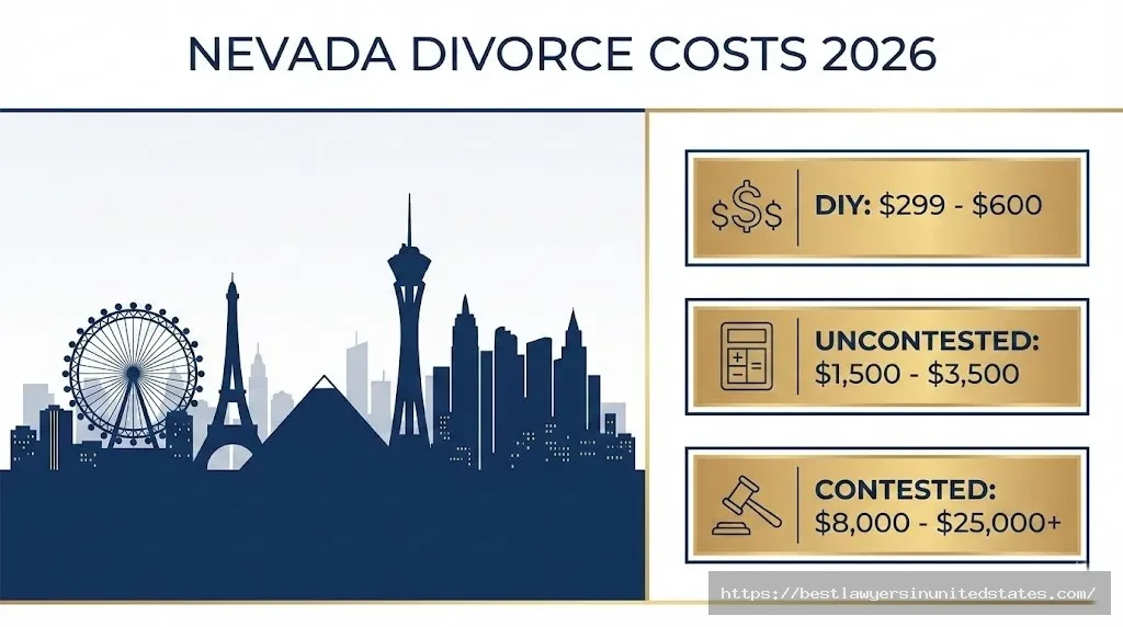 Nevada divorce cost ranges 2026 showing DIY, uncontested, and contested divorce pricing tiers
