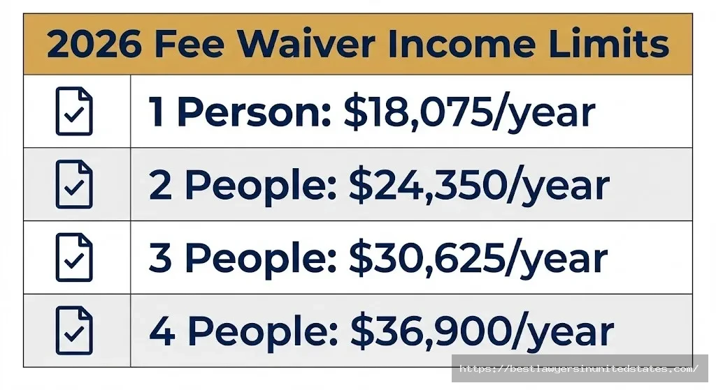 Nevada divorce fee waiver income eligibility thresholds 2026 for households of 1-4 people