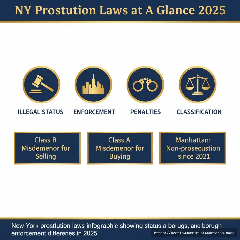 New York prostitution laws infographic showing legal status, penalties, and borough enforcement differences in 2025 is prostitution legal in new york
