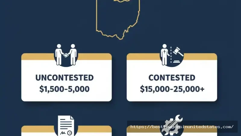 Ohio divorce costs infographic showing uncontested, contested, dissolution and DIY divorce price ranges for 2025