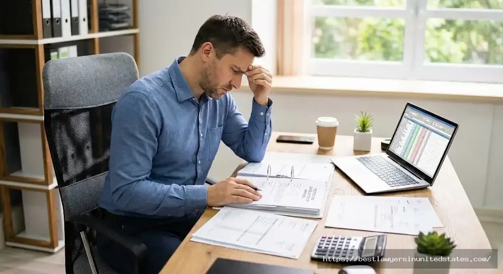 Person reviewing Washington divorce cost paperwork and financial documents at home office