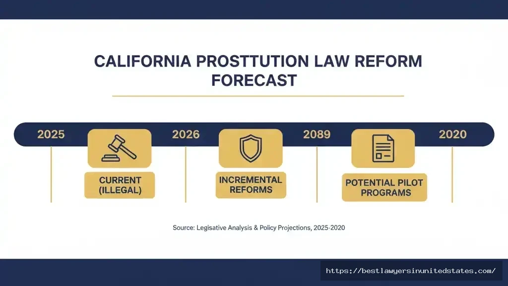 Projected timeline showing potential future legalization or reform of prostitution laws in California through 2030