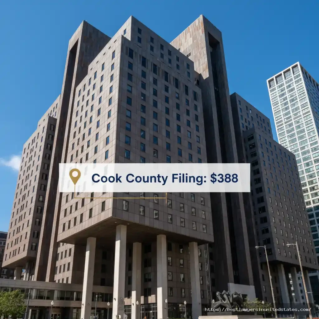 Richard J. Daley Center in Chicago, Cook County divorce filing location with $388 filing fee