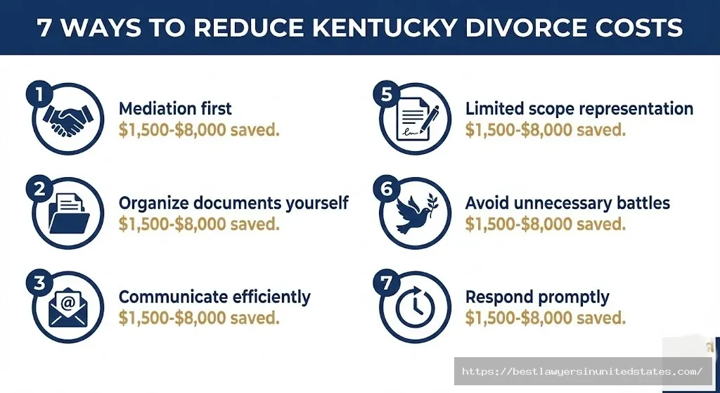 Seven proven strategies to reduce Kentucky divorce costs with estimated savings from mediation to efficient communication