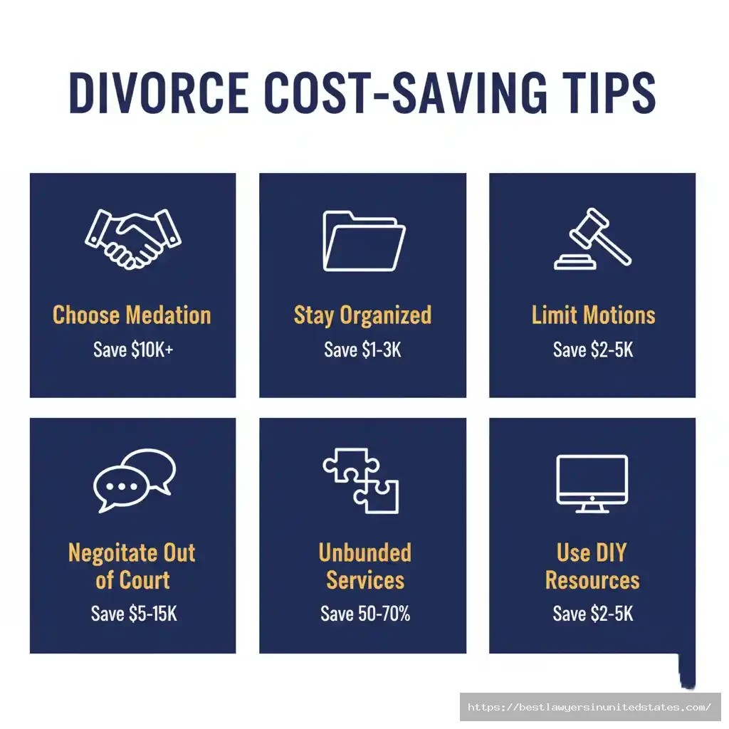 Six proven strategies to reduce New York divorce costs including mediation, staying organized, and using unbundled legal services to save thousands