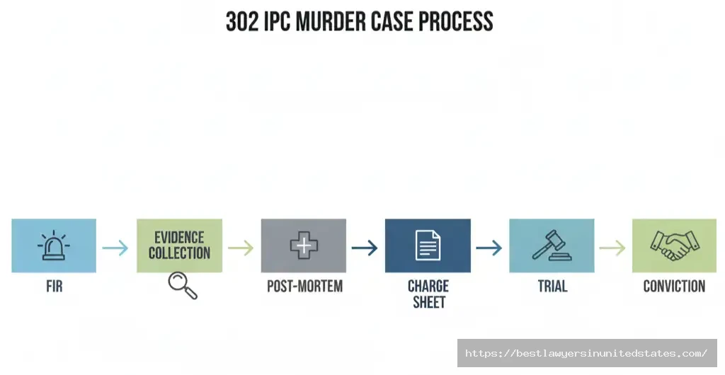Step-by-step investigation and trial process in Section 302 IPC murder cases.