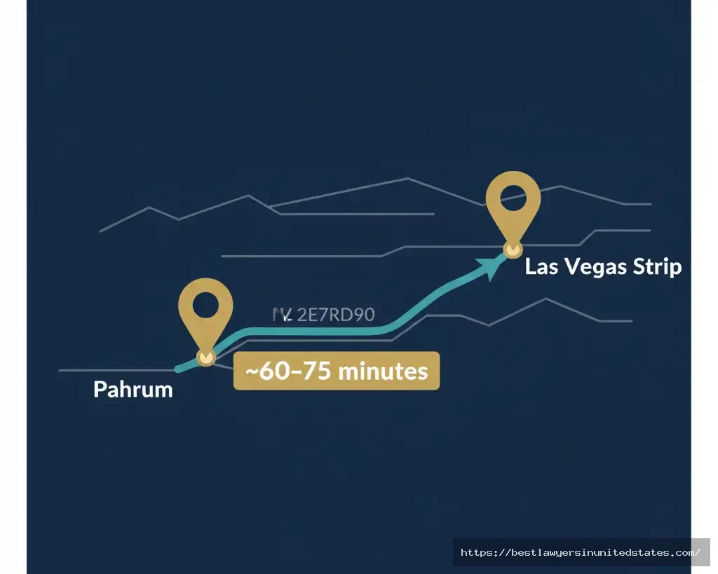 Stylized route map showing the drive from Las Vegas to Pahrump via NV-160