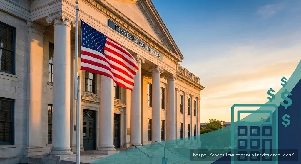 Tennessee courthouse building representing divorce filing location with cost calculator concept overlay