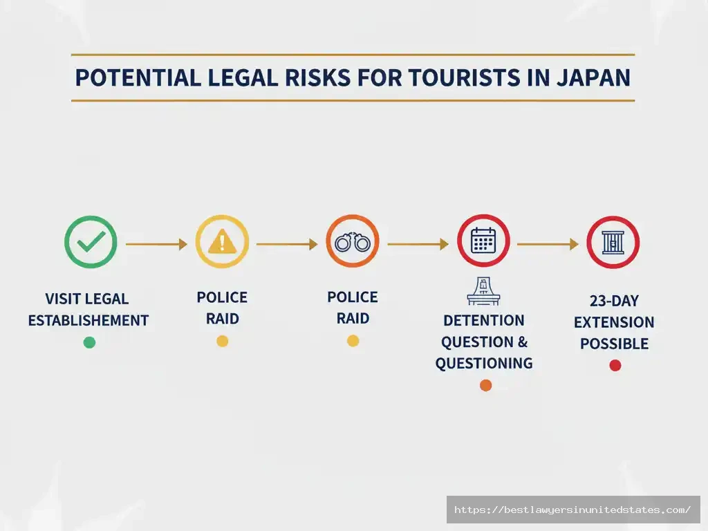 Timeline of potential legal consequences for tourists detained in Japan prostitution raid