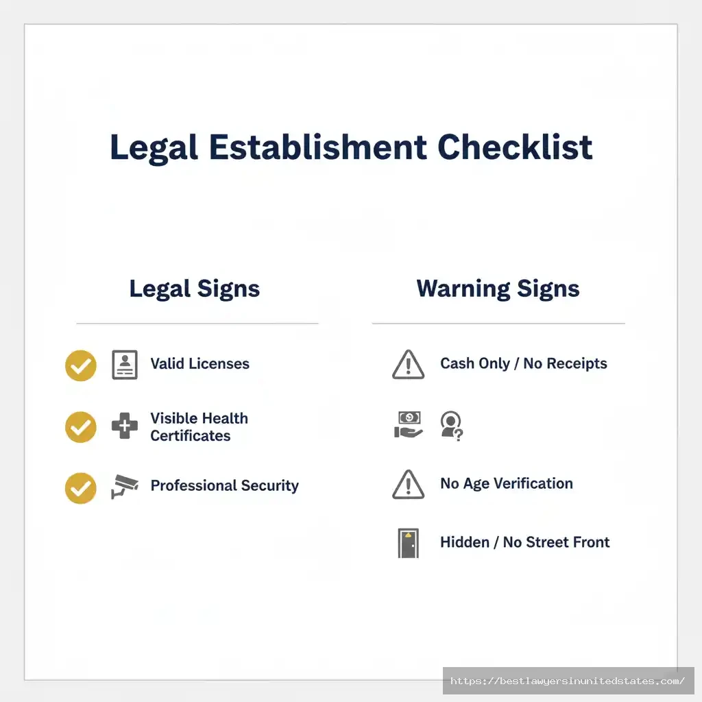 Tourist safety checklist infographic for identifying legal versus illegal establishments in Mexico