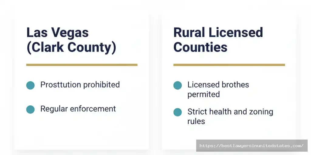 Two-column comparison prostitution illegal in Las Vegas vs licensed in select rural Nevada counties
