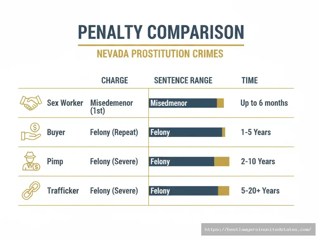 Visual table comparing prostitution penalties for different roles.