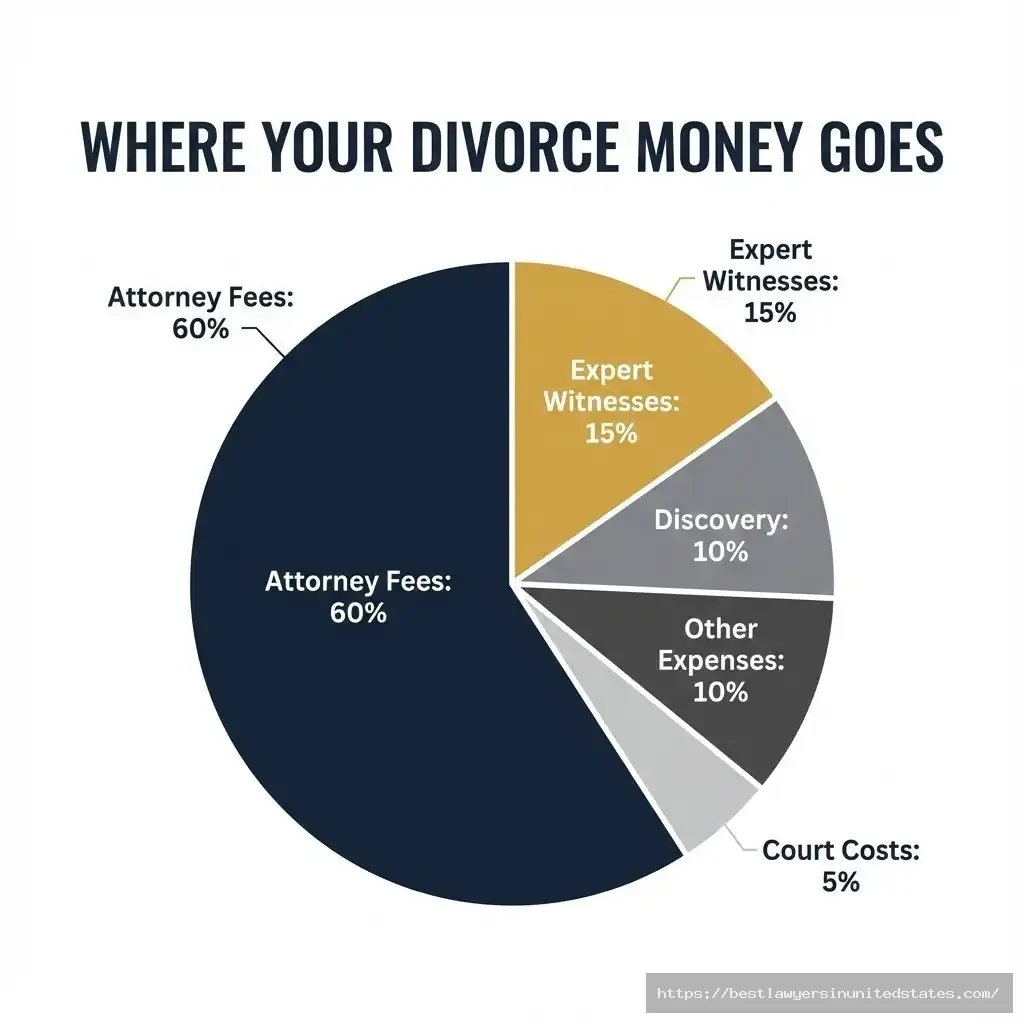 Washington contested divorce cost breakdown pie chart showing attorney fees expert witnesses court costs percentages