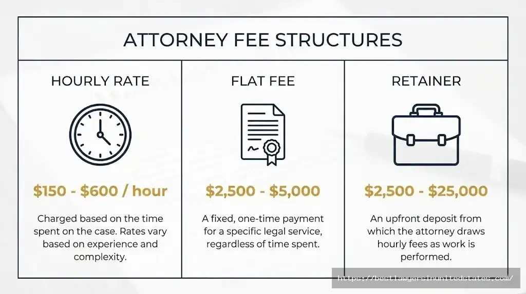 Washington divorce attorney fee structures infographic hourly rates flat fees and retainer costs explained