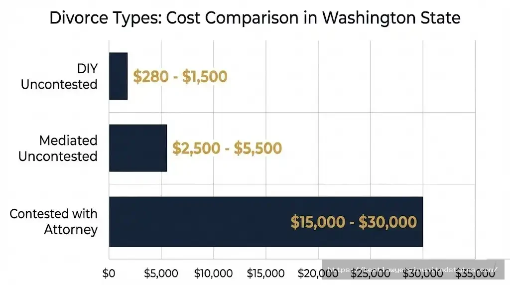 Washington divorce cost comparison chart DIY vs mediated vs contested with attorney fees