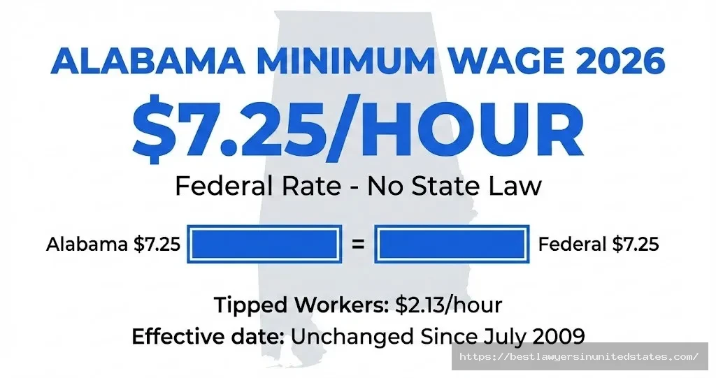 Alabama minimum wage 2026 rate $7.25 per hour federal law no state increase