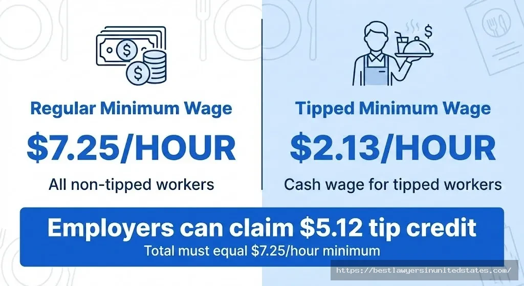 Alabama tipped minimum wage $2.13 cash versus $7.25 regular minimum wage servers