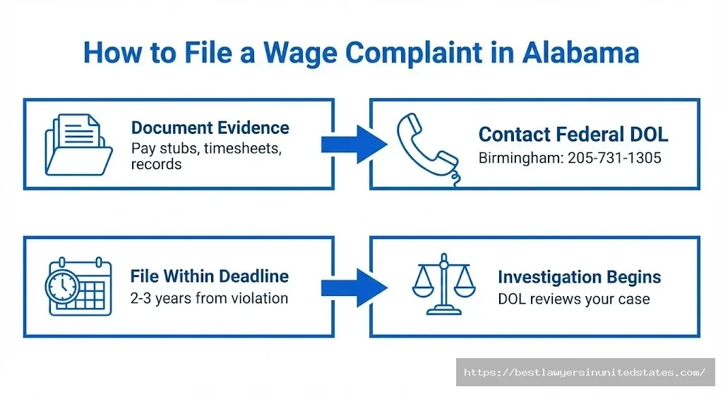 Alabama wage claim filing process steps federal Department of Labor complaint procedure