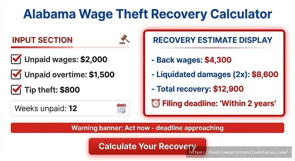 Alabama wage theft recovery calculator estimate unpaid wages liquidated damages penalties