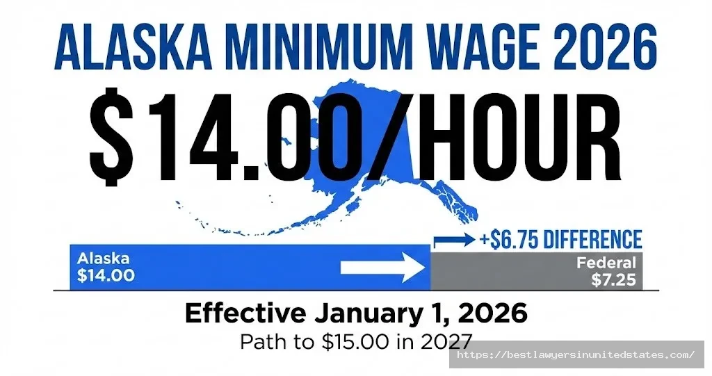 Alaska minimum wage 2026 rate $14.00 per hour compared to federal $7.25