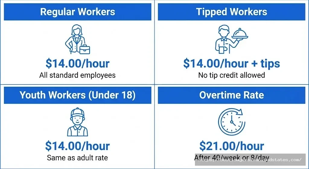 Alaska minimum wage rates by worker type tipped youth regular employees 2026