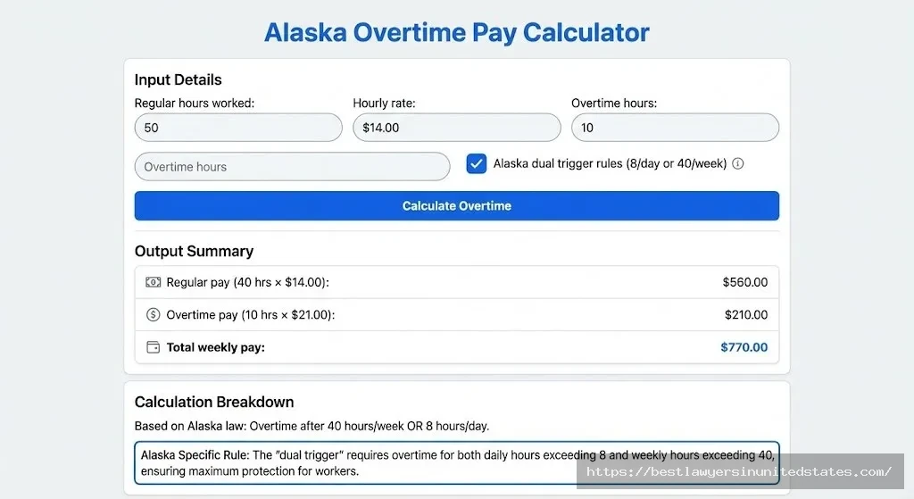 Alaska overtime pay calculator with state specific dual trigger rules free tool