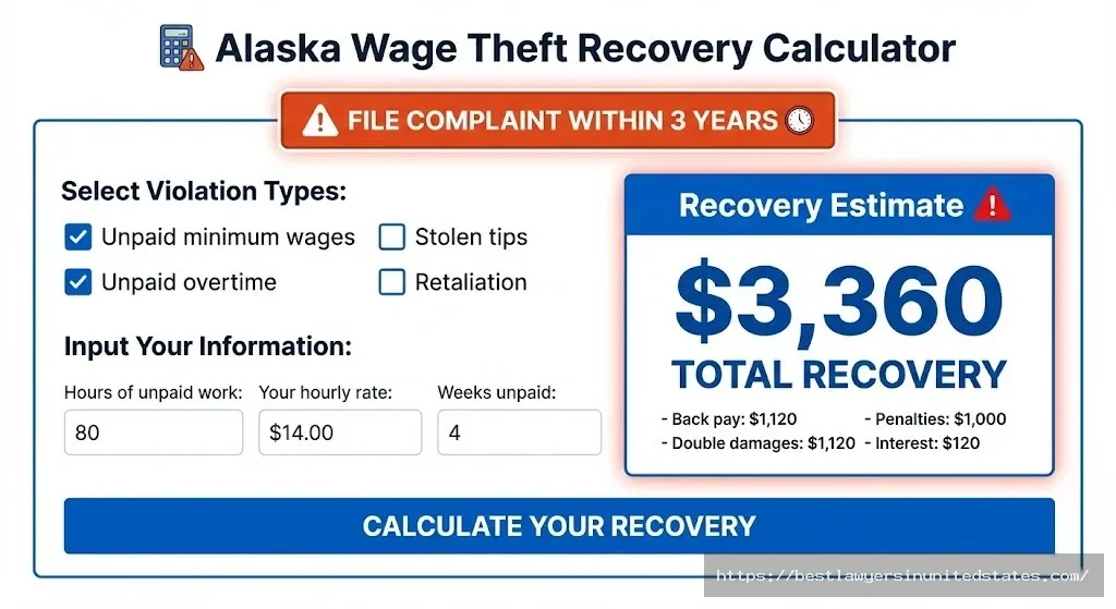Alaska wage theft recovery calculator estimate unpaid wages penalties free tool