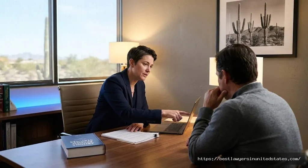 Arizona DUI attorney consulting with client in professional law office discussing defense options