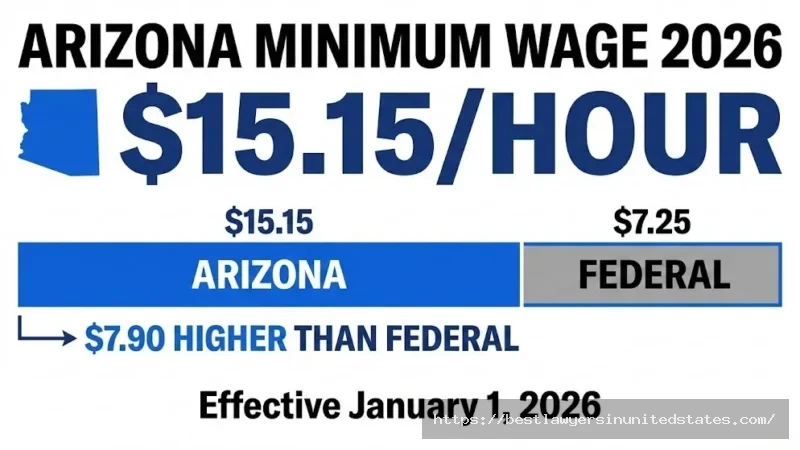 Arizona minimum wage 2026 rate $15.15 per hour compared to federal $7.25