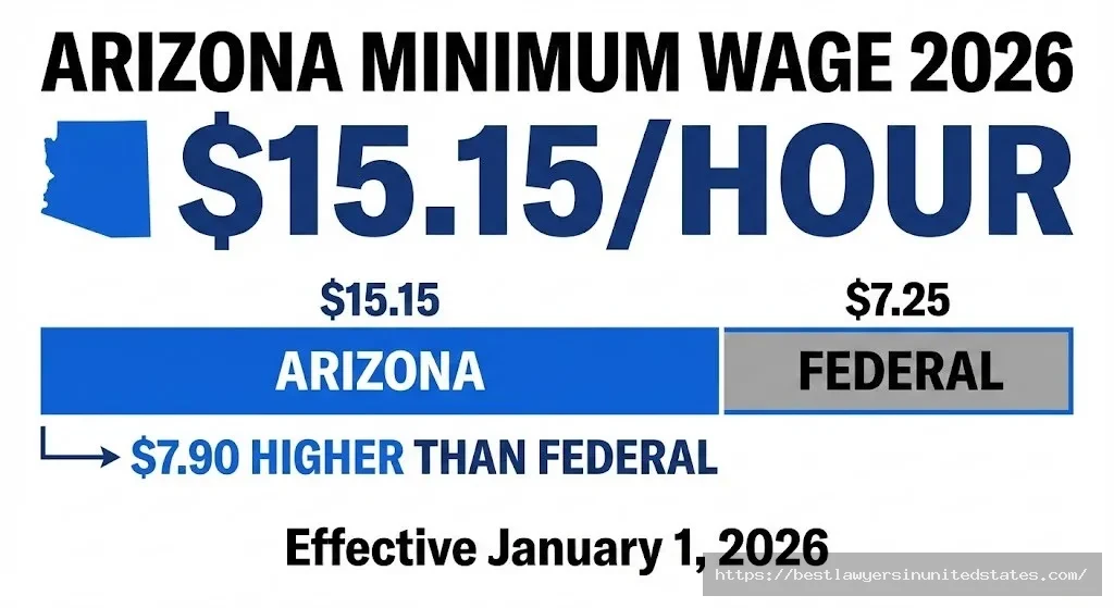 Arizona minimum wage 2026 rate $15.15 per hour compared to federal $7.25