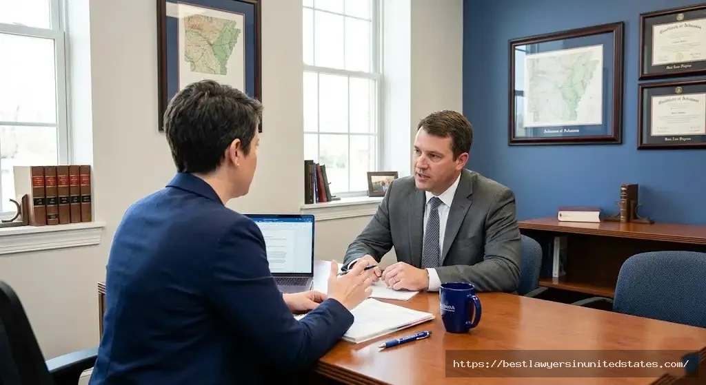 Arkansas DUI attorney consulting with client in professional law office setting