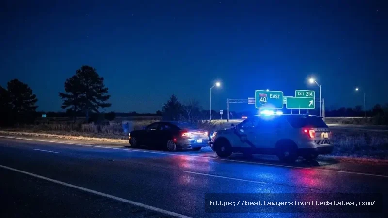 Arkansas DUI traffic stop at night with police lights on state highway