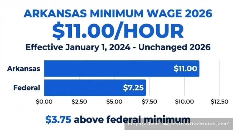 Arkansas minimum wage 2026 rate 11 dollars per hour compared to federal minimum wage