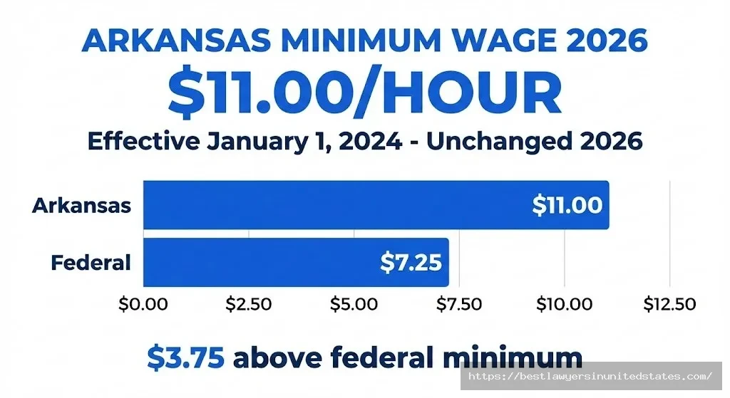Arkansas minimum wage 2026 rate 11 dollars per hour compared to federal minimum wage