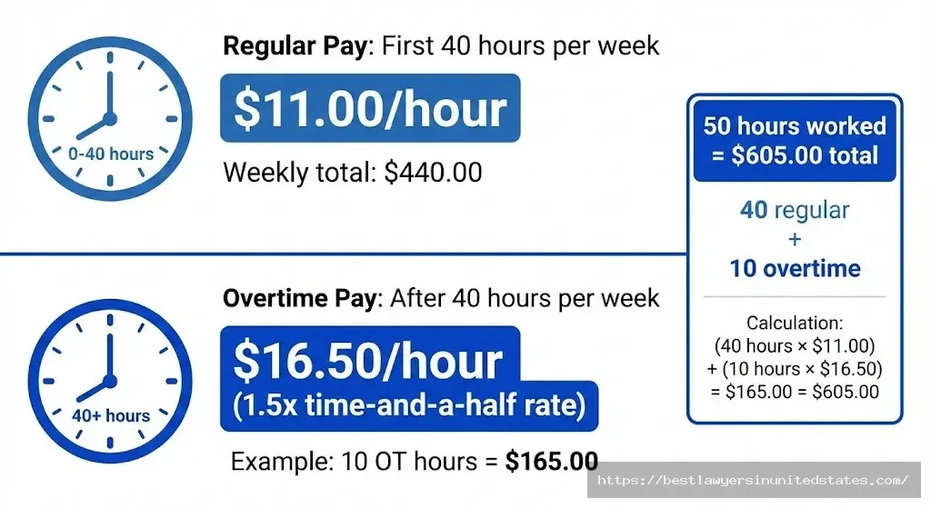 Arkansas overtime pay rules time and a half 16.50 after 40 hours per week calculation