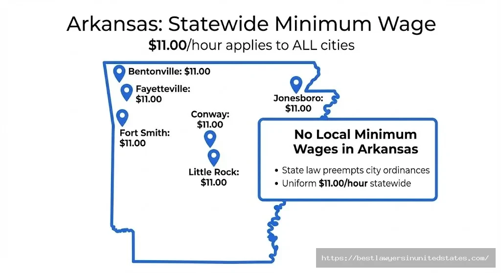 Arkansas statewide minimum wage 11 dollars all cities Little Rock Fayetteville Bentonville