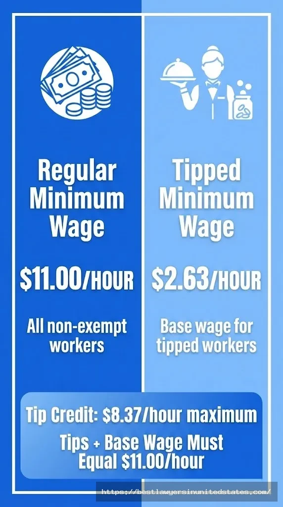 Arkansas tipped minimum wage 2.63 dollars versus regular 11 dollars comparison chart