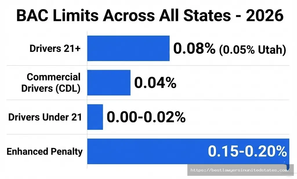 BAC limit comparison chart standard drivers CDL commercial under 21 enhanced penalty states 2026